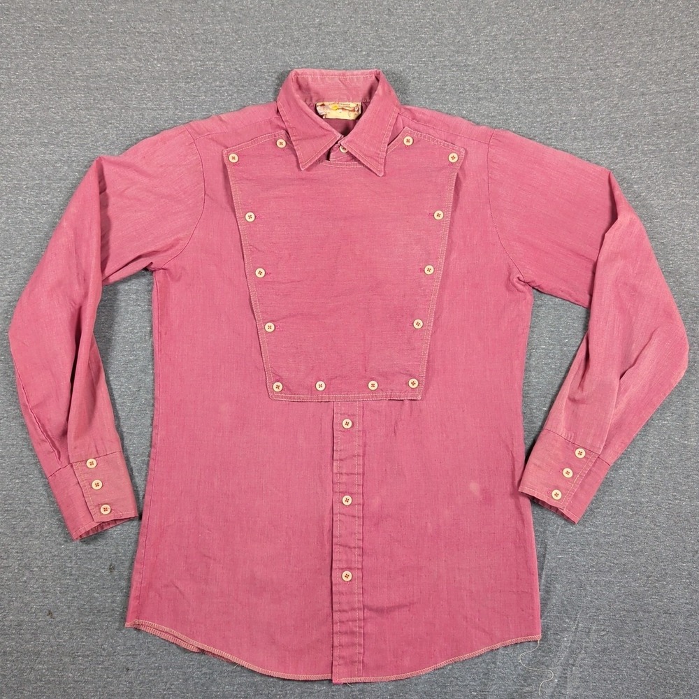 Vtg California Country Western Cavalry Shirt Men's Medium Muted Red Bib Front